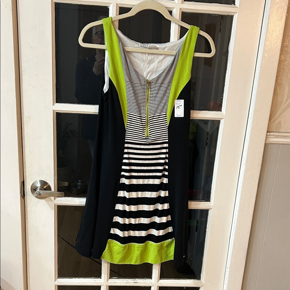 380.    Chic Striped Dress with Neon Accents